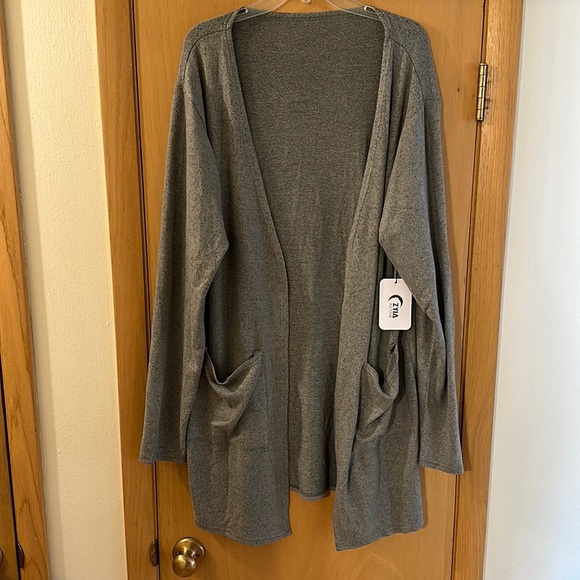 Zyia Active Lounge Boyfriend Cardigan Open Front Pockets Army Green XXXL - Picture 3 of 13